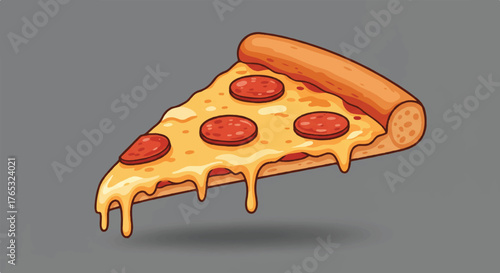 Melted cheese and pepperoni slice on a gray background