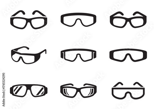 Safety glasses icon, Safety glasses Black vector