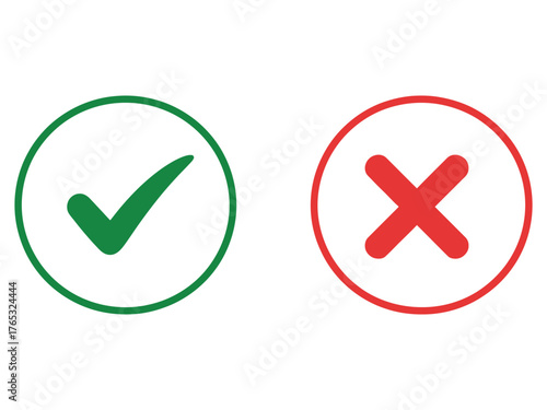 Green check mark and red cross symbol inside circles for correct and incorrect choices