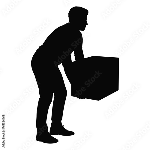 Silhouette of a person lifting a heavy box with proper posture to avoid injury