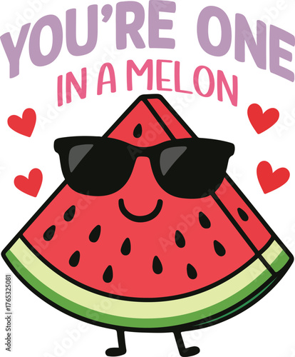 You re One in a Melon - Cute Valentine fun food clipart, Food Pun Quotes design, Funny Couple Food Graphic, Kawaii Food Pun illustration
