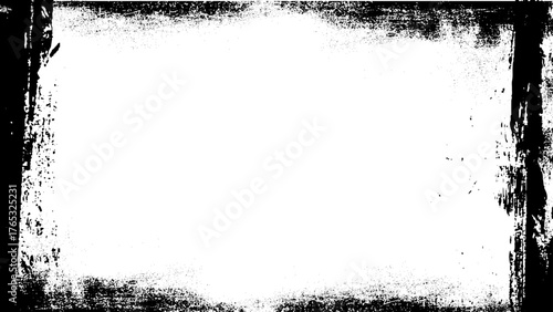 Solid black border frames in grunge style. Hand drawing ink brush strokes of abstract rectangles with space for text and images. 