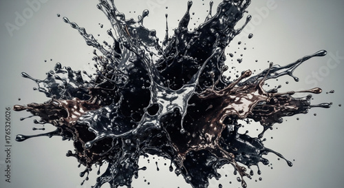 Black liquid splash abstract design oil spill dark fluid motion ink splatter artistic background wallpaper image