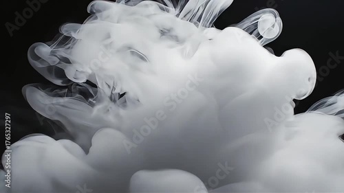 Ethereal white smoke swirls and drifts against a dark, mysterious background.
