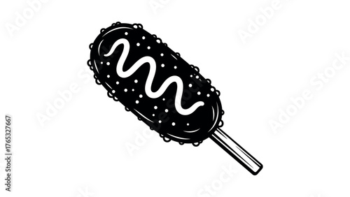 Black Silhouette of a Corn Dog with Drizzle food snack