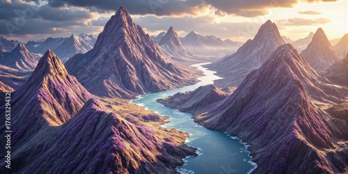 Fractal Landscape Dream Computer-generated fractal landscape creating an impossible geography of recursive patterns resembling mountains, valleys and rivers. Rendered