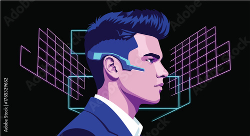 Metaverse Entrepreneur – Minimalist Vector of Futuristic Digital Business and Virtual Innovation