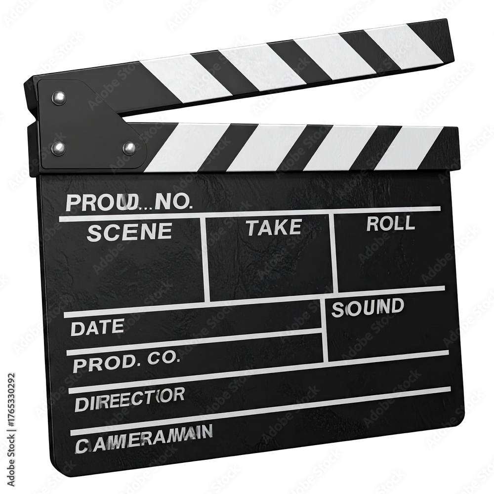Fototapeta premium A black film slate with white text and stripes