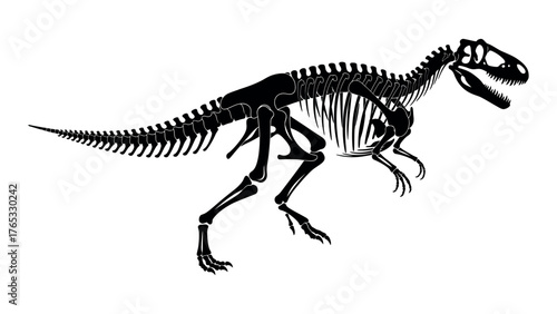 Black Silhouette of Dinosaur Skeleton on White Background