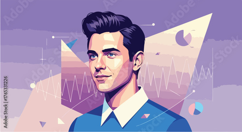 Trend Oracle – Flat Geometric Portrait Depicting Market Foresight and Consumer Insight Analysis.