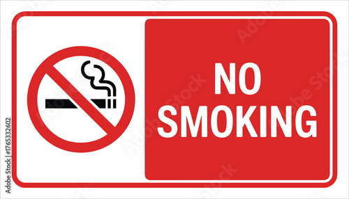 Red and white no smoking sign with cigarette symbol and text smoking ban prohibition