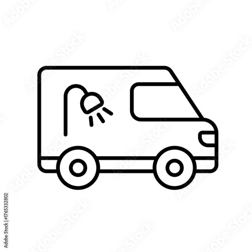 A vector icon of a grooming van for on-the-go pet grooming services, created in line style with editable stroke
