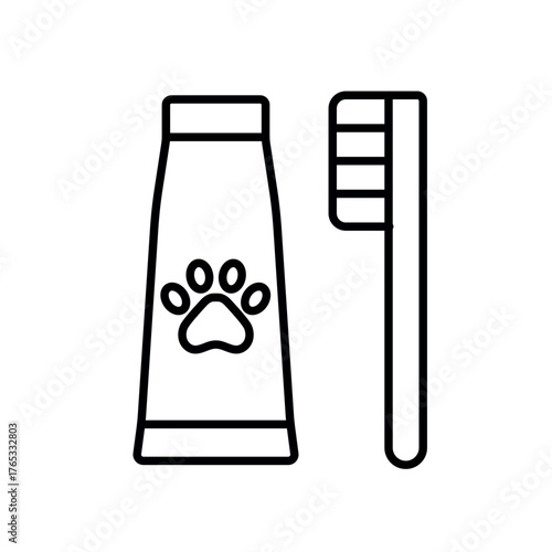 A vector icon of a toothbrush and paste for pets, used for dental hygiene, created in line style with editable stroke