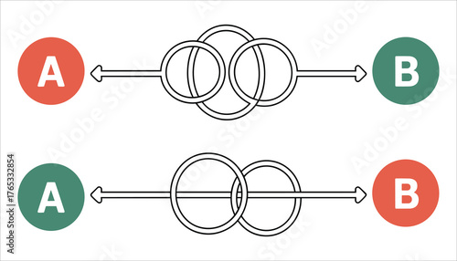 Two abstract diagrams showing interconnected rings and directional arrows circles