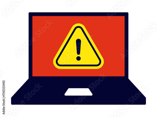 赤い画面に警告マークが表示されたノートパソコンのイラスト