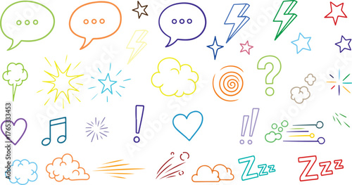 Colorful handdrawn doodle icons and symbols