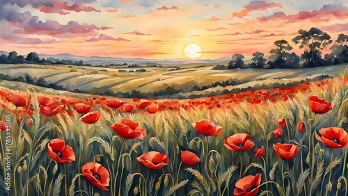 Poppy Field Landscape Painting