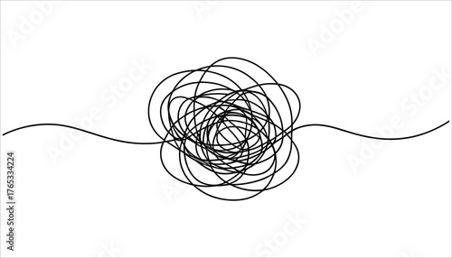 Black tangled scribble line art on white background abstract concept chaos