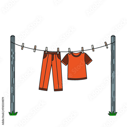 trousers and t-shirts hung on the clothesline