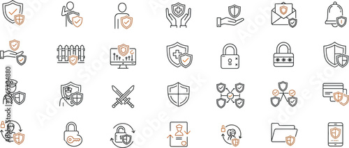 Collection of abstract linear icons representing diverse concepts and symbols