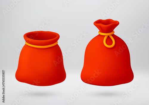Red santa claus bag 3d stock vector illustration isolated on white background. Holiday gift sack for Christmas.