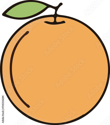 A single orange with a green leaf