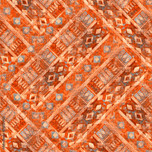 Seamless monochrome orange ethnic tribal pattern.