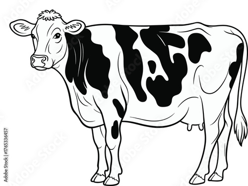 Cow illustration, dairy cattle drawing, Holstein sketch, farm animal artwork, livestock silhouette, agriculture graphic, milk production study, zoology reference, educational art