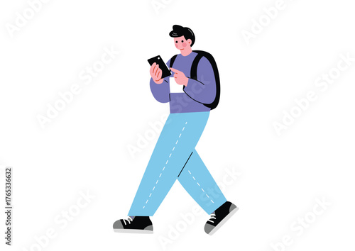 スマホを操作しながら歩く男性