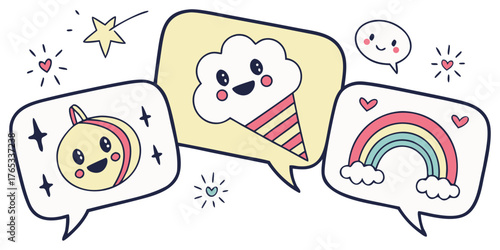 Cute cartoon megaphone and speech bubble communication illustration