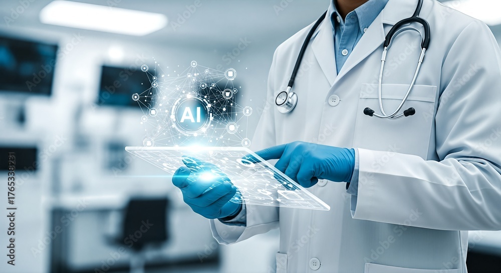 Fototapeta premium Doctor using digital tablet with artificial intelligence in medical technology