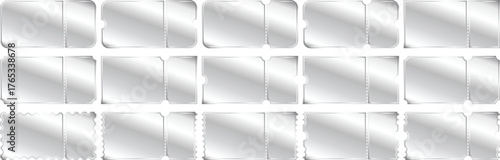Luxury metallic silver ticket design with shiny foil finish. Elegant vector artwork for marketing materials.