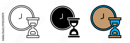 A modern flat-style time management clock icon in colored, filled, and stroke design. Represents productivity, scheduling, and organization in business and office settings.