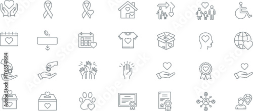 Collection of hand drawn line art icons representing various concepts and objects
