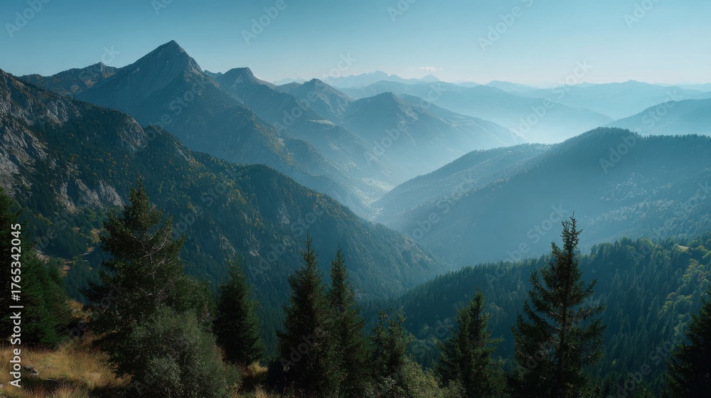 Fototapeta premium Majestic Horizons: A Breathtaking View of the Mountains
