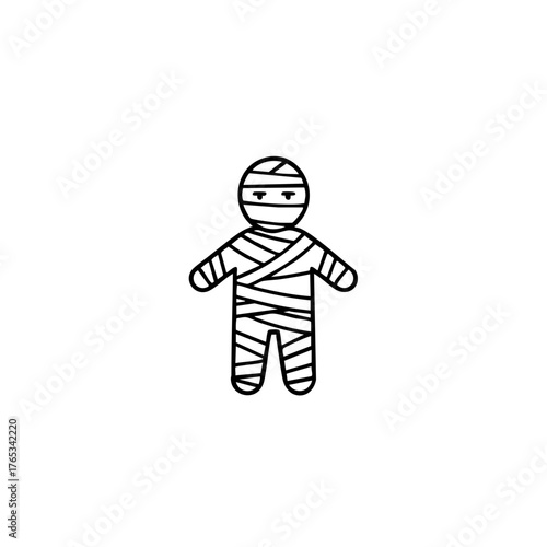 Mummy vector, cartoon wrapped figure with bandaged body as ancient myth symbol, perfect for gothic illustration, comic horror design, or eerie mythology concept.