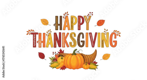 Happy Thanksgiving Concept with Autumn Decorations and Festive Mood