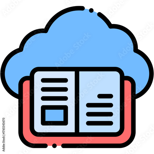 Vector icon ELearning, Cloud, Education, Digital Library, Cloud Server, Online Education
