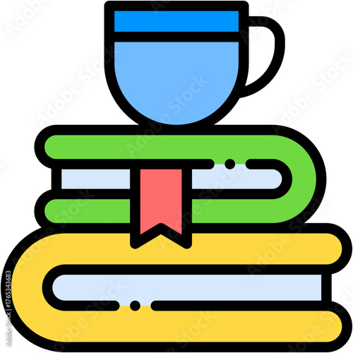 Vector icon Books, Education, Learning, Cup, Tea, Study