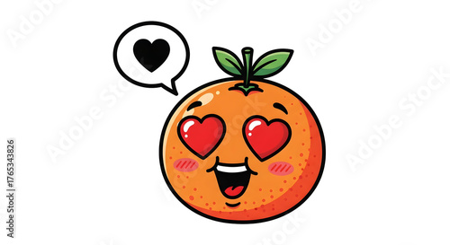 Adorable orange character with heart eyes expressing love, perfect for Valentine's Day promotions or cute food-related designs, ideal for joyful messages