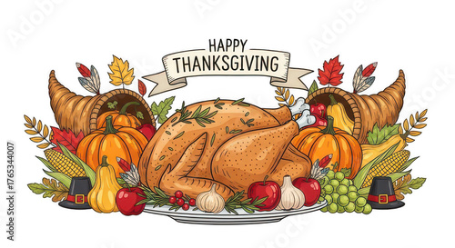 Happy Thanksgiving Concept with Autumn Decorations and Festive Mood