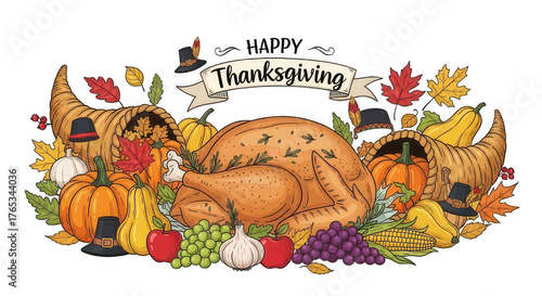 Happy Thanksgiving Concept with Autumn Decorations and Festive Mood