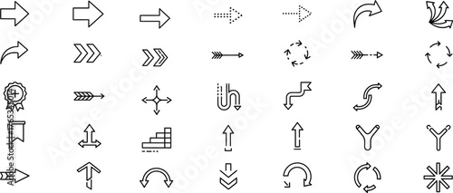 Collection of hand drawn arrow symbols and icons in a grid layout
