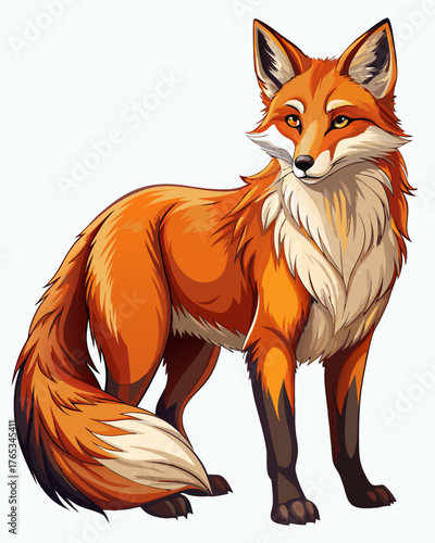 Fox ,full body , real print Style, white background