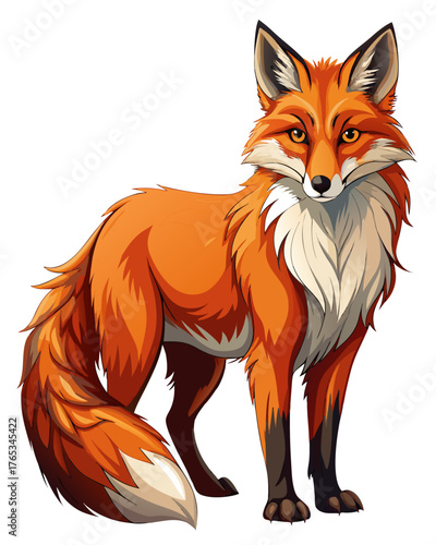 Fox ,full body , real print Style, white background