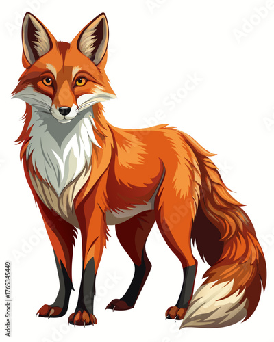 Fox ,full body , real print Style, white background