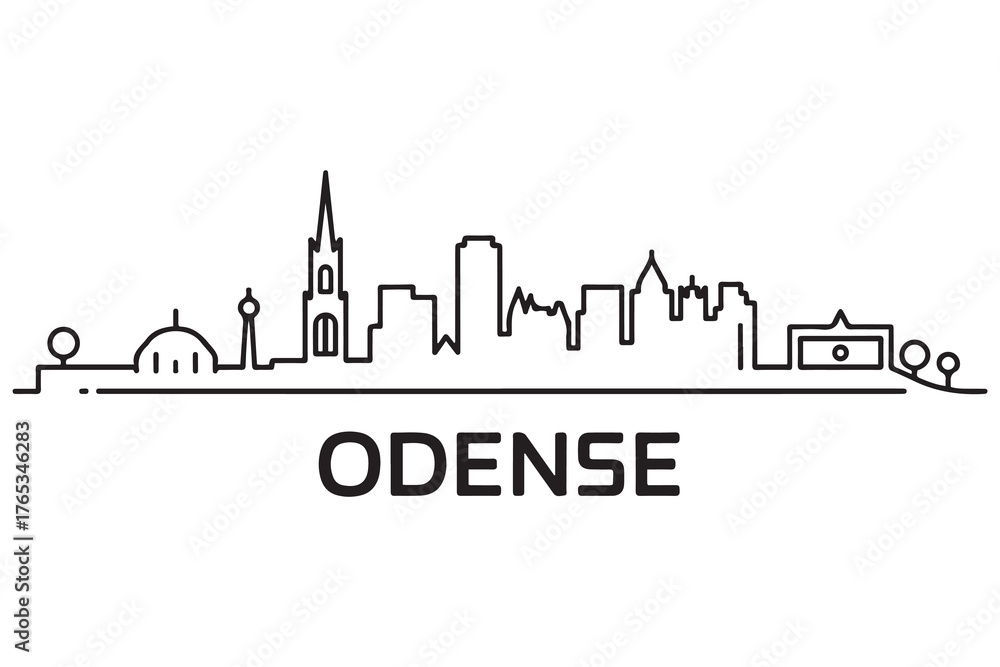 Fototapeta premium Odense Line Art skyline silhouette. Black Odense city design. with white background