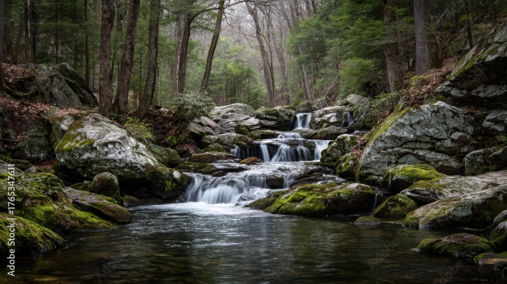 Obraz premium Peaceful Waterfall in the Forest