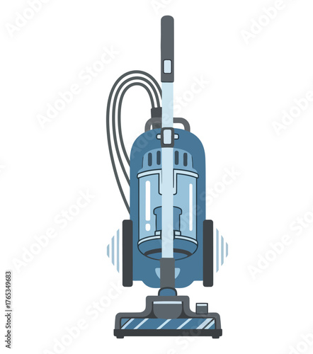 Modern blue upright vacuum cleaner on a white background, ready for household chores.