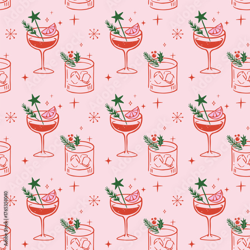 Seamless Christmas pattern with Christmas party cocktails